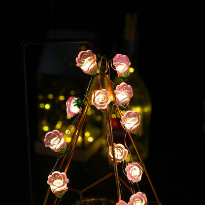 13FT 40LED Pink Rose Flower String Lights, Battery Operated Fairy Light Romantic Valentine's Day Decor, Decorative