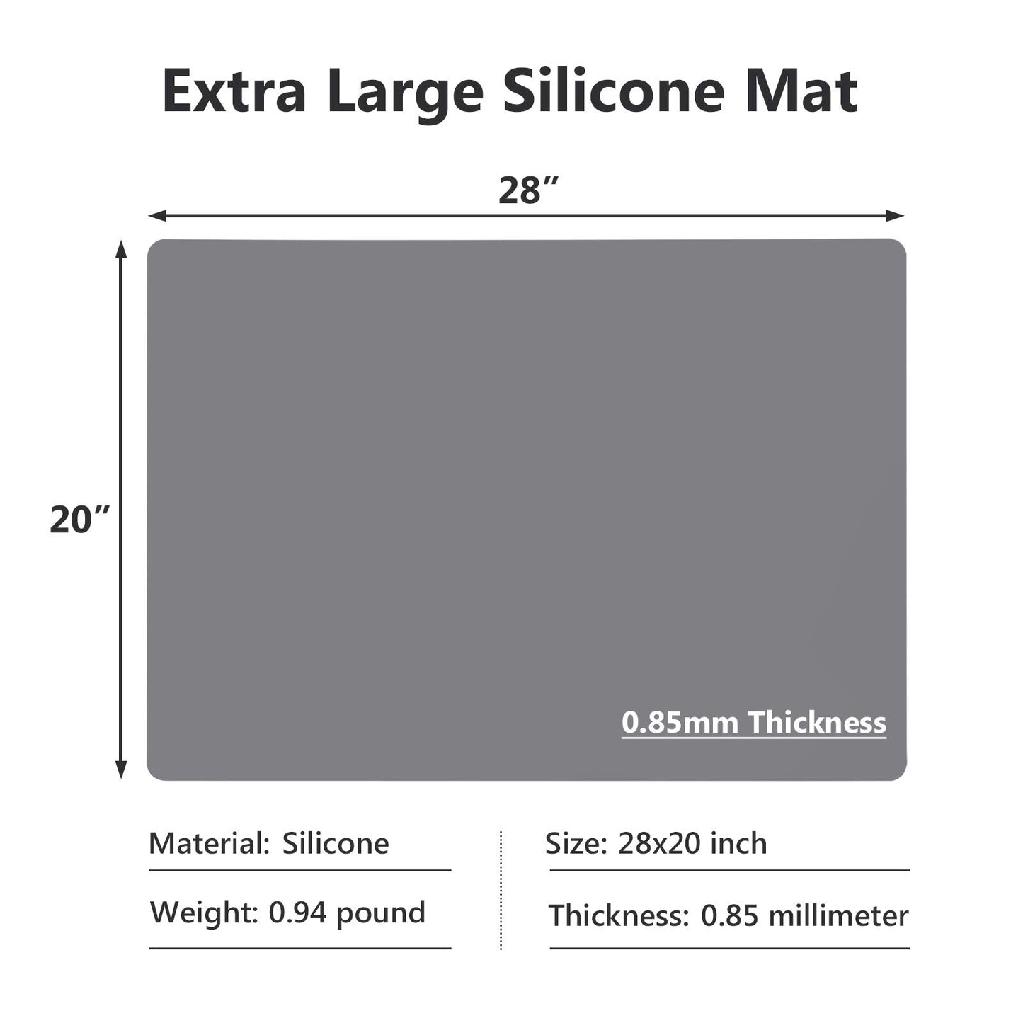 Gartful Extra Large Silicone Mats for Countertop, 28" by 20" Multipurpose Mat, Counter Table Protector, Desk Saver Pad, Placemat Nonstick Nonskid Heat-Resistant Pad, Dark Gray