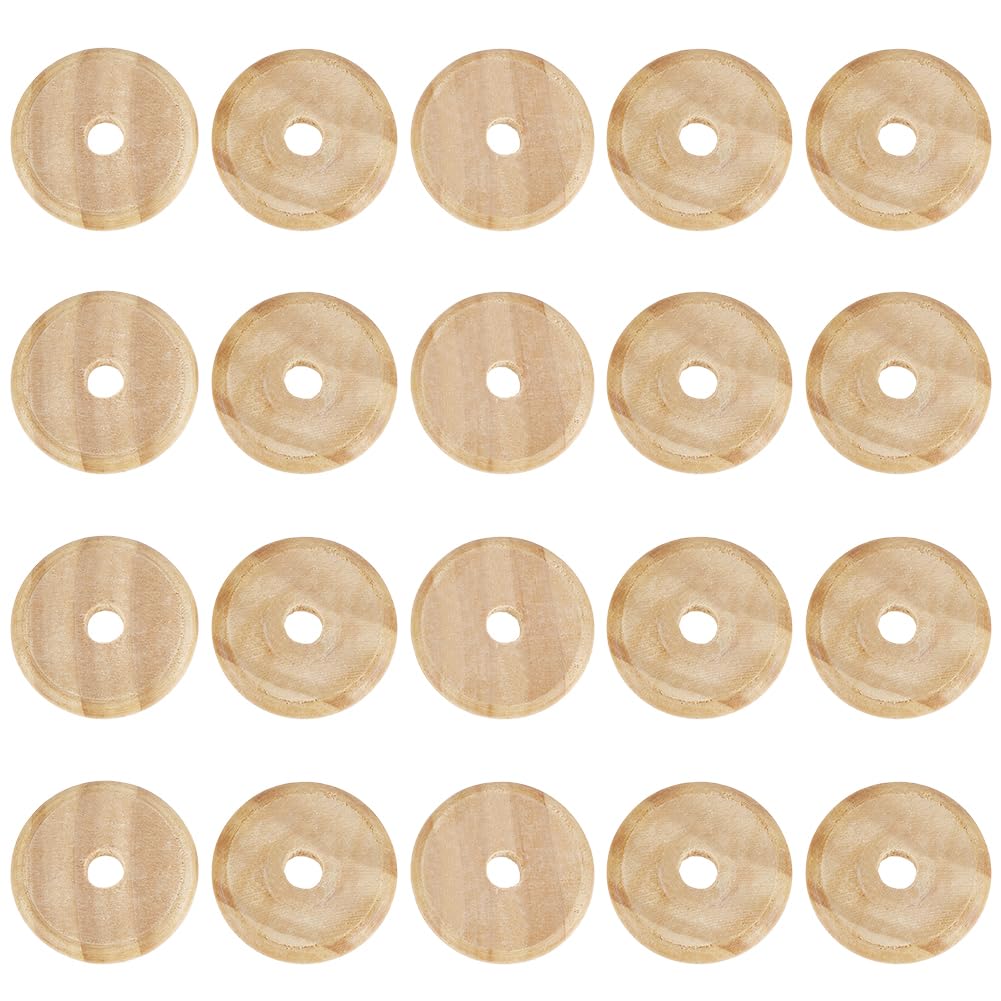 BENECREAT 20pcs Natural Wooden Disc Beads, 2 x 0.3 inch Pine Wood Circles, Unfinished Round for Artist Painting Hanger Sign DIY Crafts Projects