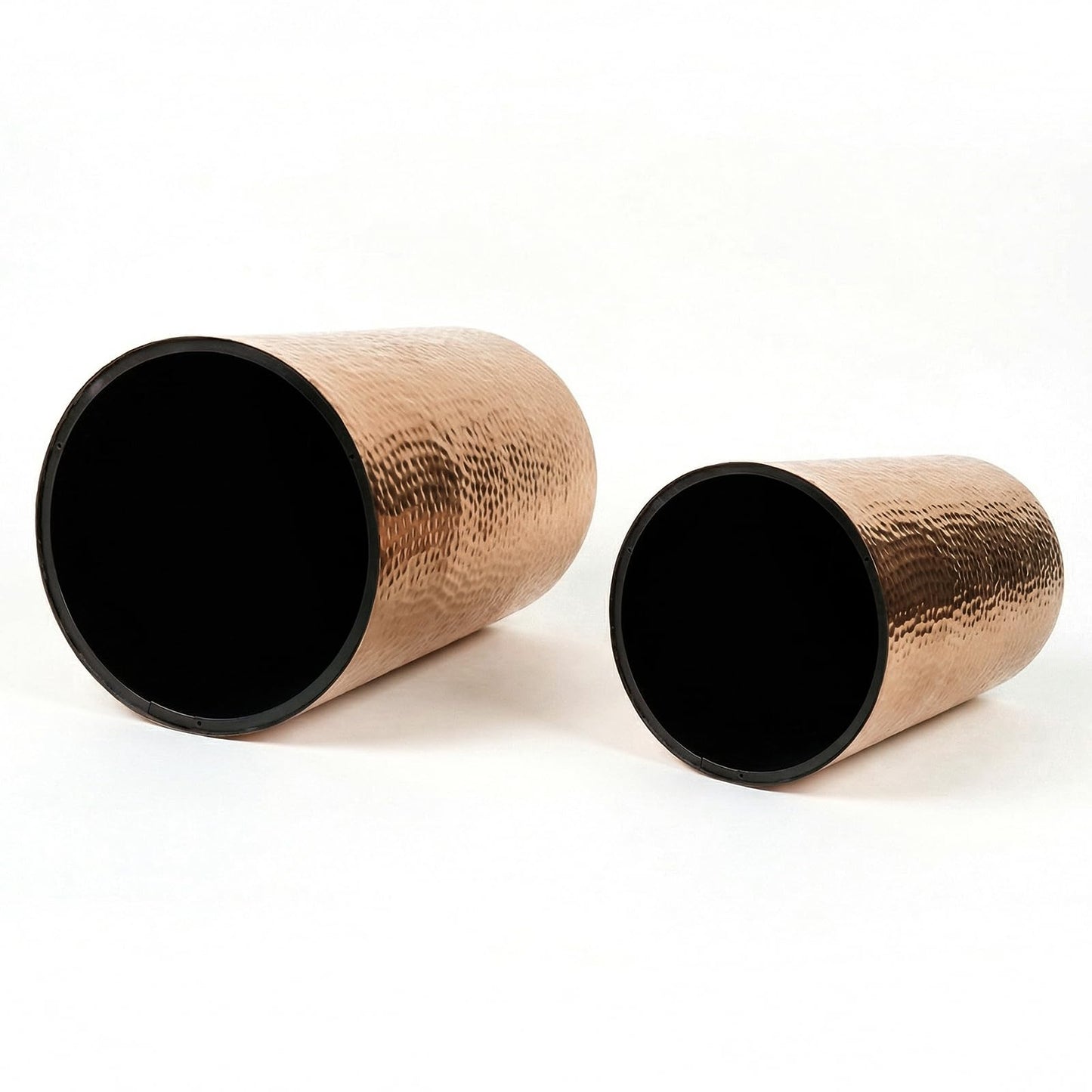 MyGift Set of 2 Modern Hammered Metal Bronze Round End Tables, Home Accent Side Tables for Living Room or Bedroom