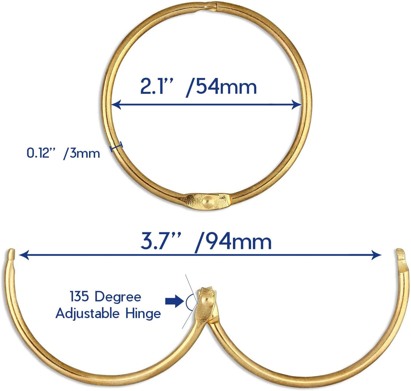 24 Pack Shower Curtain Rings, Rust Proof Hooks for Bathroom, Circular Decorative Metal Rings (Gold)