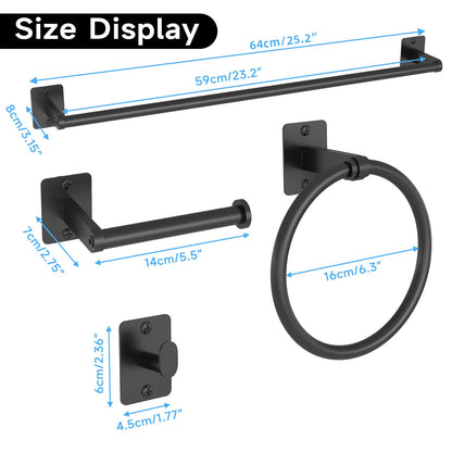 Matte Black Bathroom Accessories Set, KLJKPA 4 Pieces Bathroom Hardware Set, 24 inch Towel Bar, Towel Racks for Bathroom, Robe Towel Hooks, Toilet Paper Holder Wall Mounted