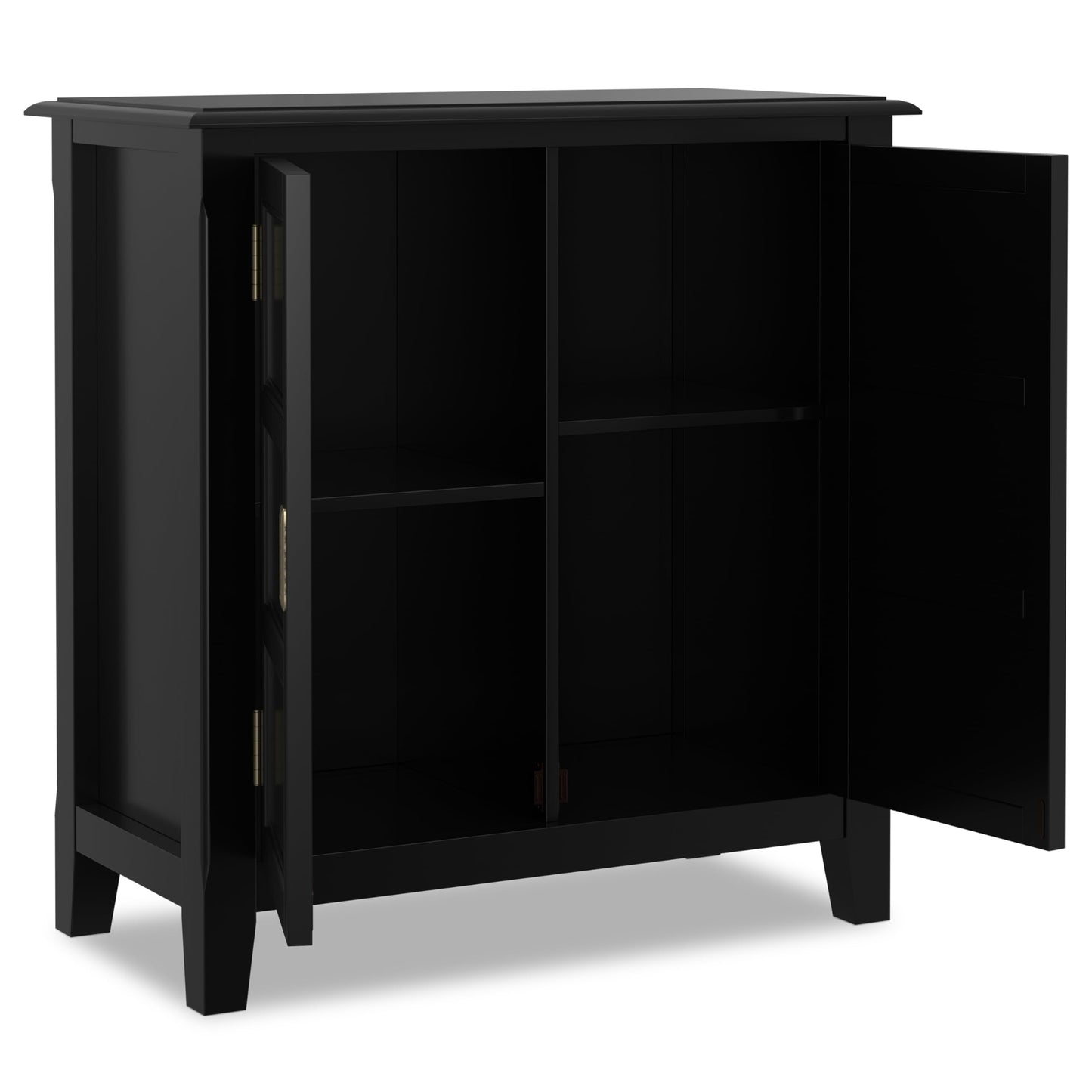 SIMPLIHOME Burlington Storage Cabinet - 30 inch Wide Solid Wood 2 Door Low Storage Unit in Black, Transitional Accent Cabinet for Living Room or Entryway with Adjustable Shelves
