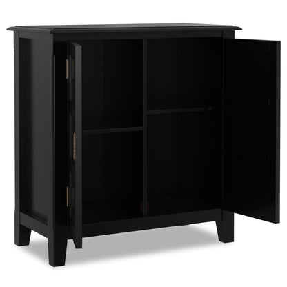 SIMPLIHOME Burlington Storage Cabinet - 30 inch Wide Solid Wood 2 Door Low Storage Unit in Black, Transitional Accent Cabinet for Living Room or Entryway with Adjustable Shelves