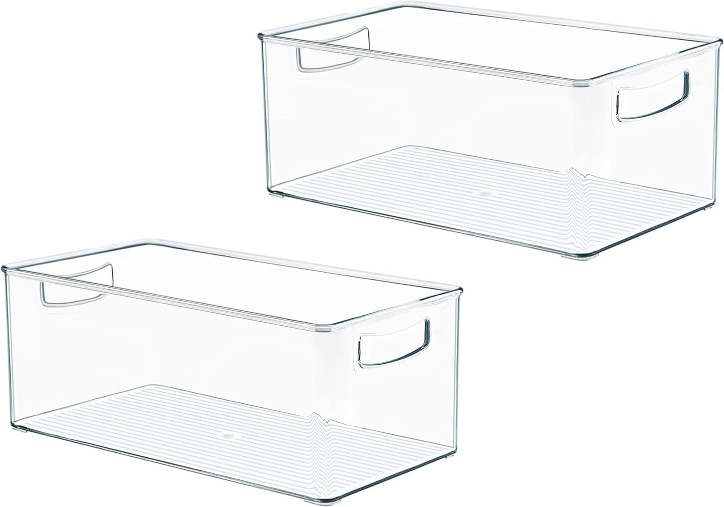 Hudgan 2 Pack Deep Freezer Organizer Bins, Straight Side Stackable Chest Freezer Storage Bins, Pantry organizers and Storage, Food-Grade Plastic