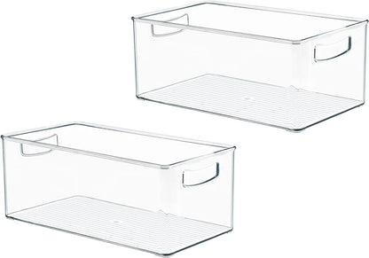 Hudgan 2 Pack Deep Freezer Organizer Bins, Straight Side Stackable Chest Freezer Storage Bins, Pantry organizers and Storage, Food-Grade Plastic