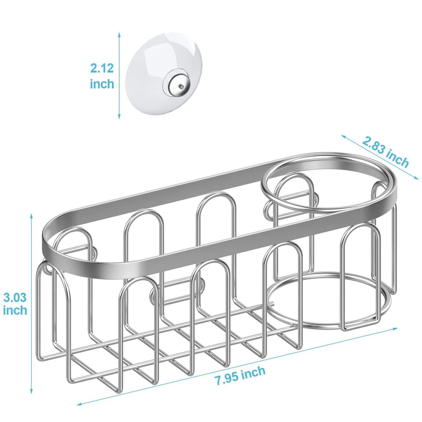 Yazoni 2-in-1 Sponge Holder for Kitchen Sink, Sink Caddy Kitchen Sink Organizer with 3 Suction Cups, No Drill Rustproof Sink Sponge Holder for Dish Brush, Soap & Sponge (Silver)
