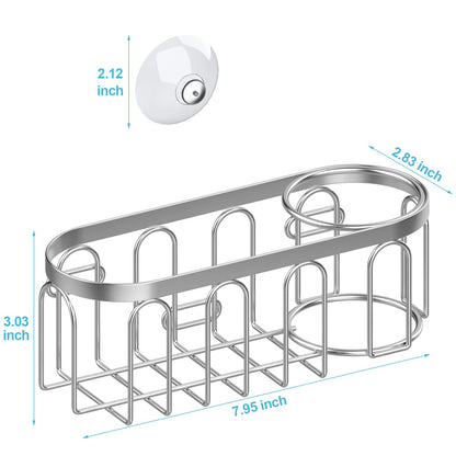 Yazoni 2-in-1 Sponge Holder for Kitchen Sink, Sink Caddy Kitchen Sink Organizer with 3 Suction Cups, No Drill Rustproof Sink Sponge Holder for Dish Brush, Soap & Sponge (Silver)