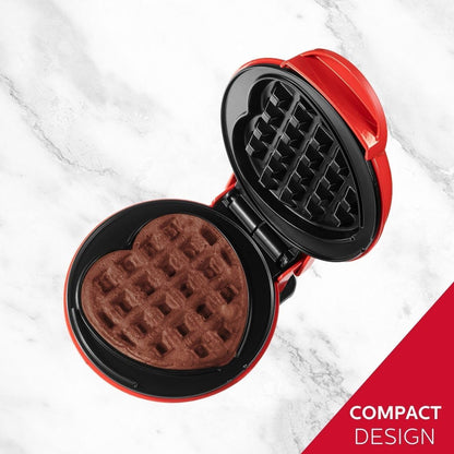 Holstein Housewares Personal Non-Stick Heart Waffle Maker, Red - 4-inch Waffles Ready in Minutes