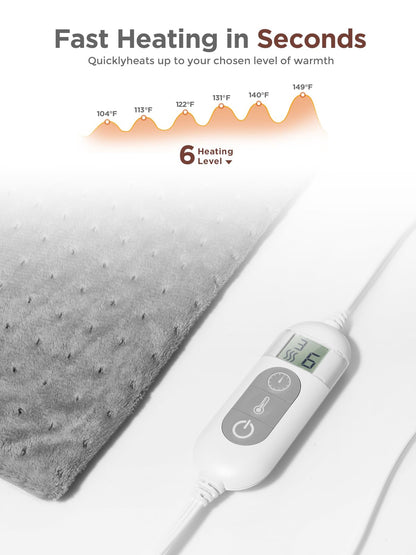 Heating Pad for Back & Cramps Relief,Electric Heat Pad Fast Heat,6 Level Heat Setting,3 Level Timming,Auto Shut Off, Machine Washable,Suitable for Back,Neck,Abdomen Pain Relief (Dark Grey, 17''×33'')