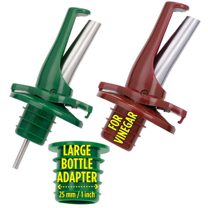 Poura Oil and Vinegar Dispenser Spouts | Airtight ClickSeal BPA Free Bottle Pourers Keeps Oil Fresh with Built-in Caps | Use Your Own Bottles as Vinegar Dispensers | Dishwasher Safe