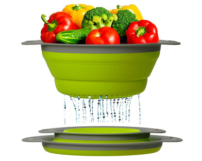 Ultimate Kitchen Strainers Set of 2 - Collapsible Silicone Colanders For Easy Storage by Comfify - Use with Pasta & Veggies or as a Fruit or Berry Bowl with Strainer - Irreplaceable for Campers - Blue