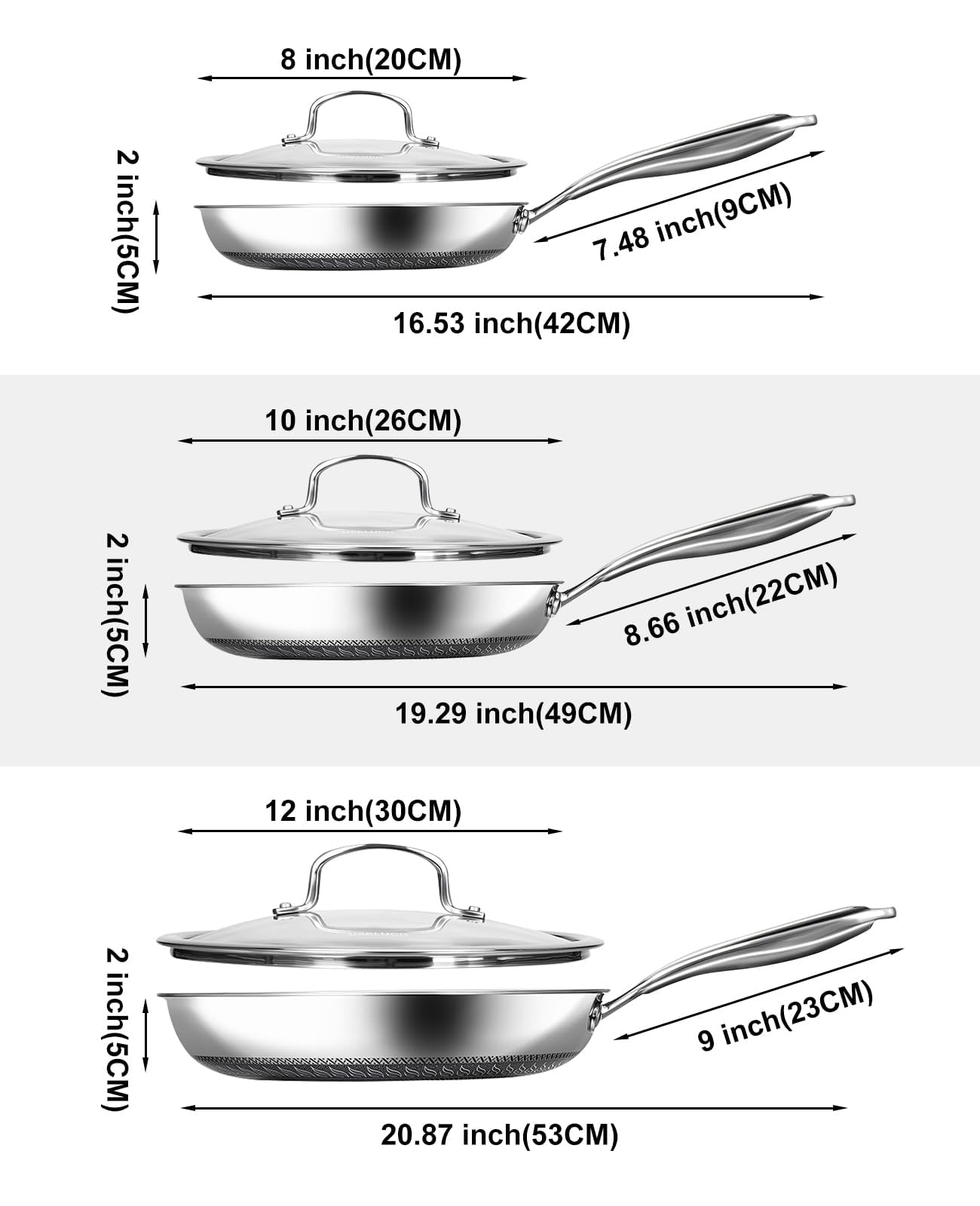 USELUCK Non Stick Frying Pans with Lid,8/10/12 inch Skillet Set,Update Coating.Compatible with All Cooktops,Oven Safe,Dishwasher Safe,PFAS-Free.