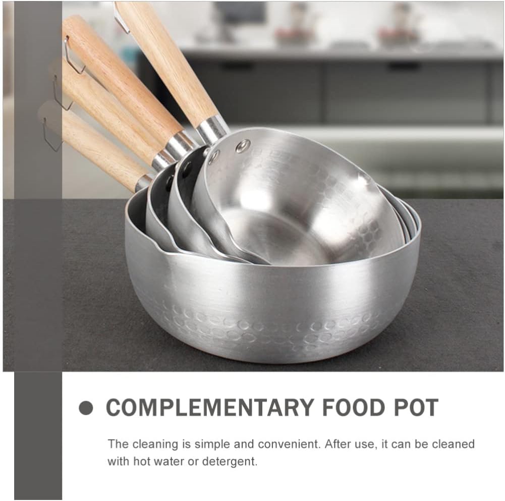 Hemoton Nonstick Saucepan, Stainless Steel Yukihira Pan, Small Traditional Japanese Sauce Pot with Wooden Handle