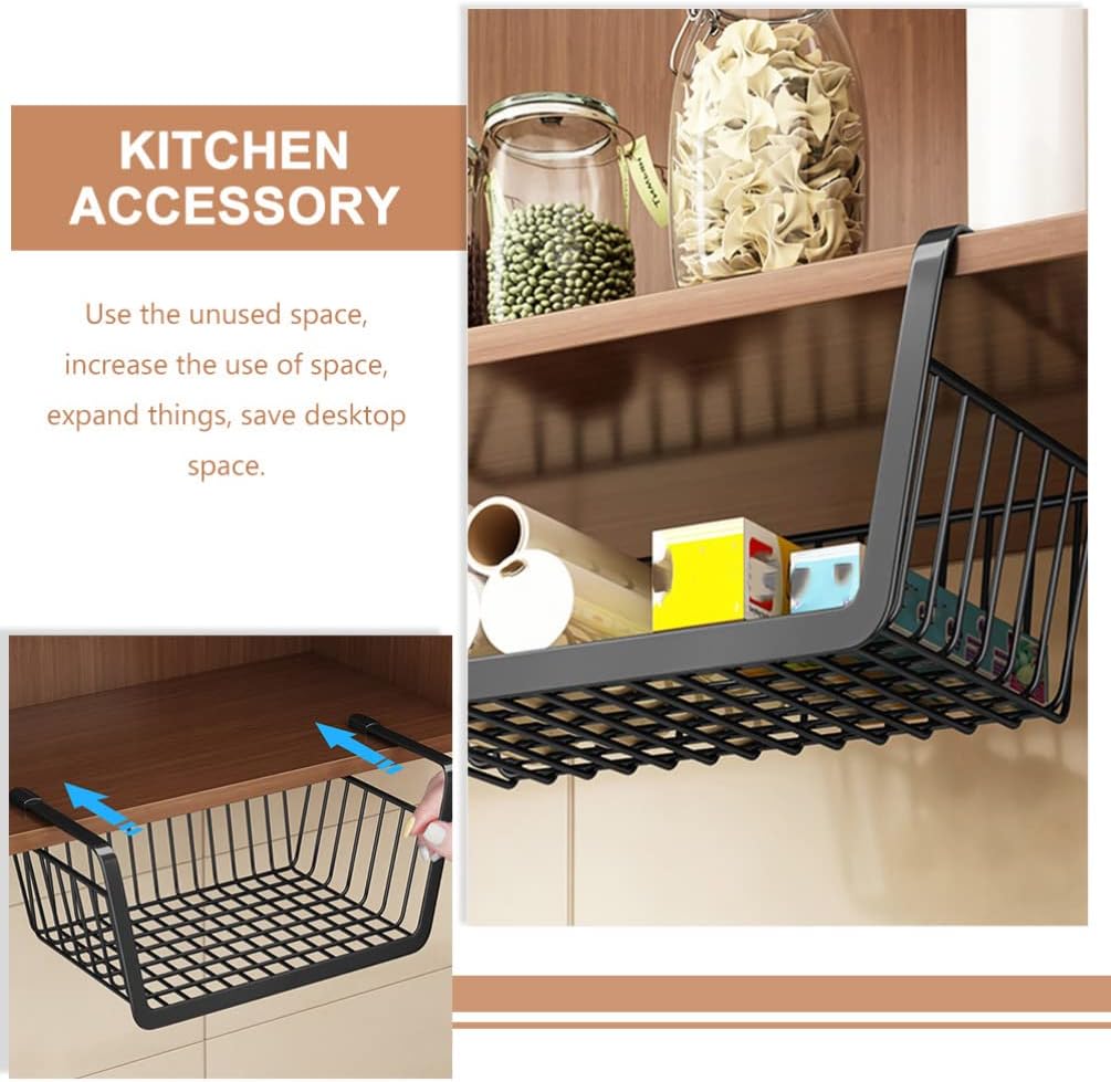 Zerodeko Under Shelf Basket - Hanging Wire Storage Baskets for Kitchen Pantry, Desk, Bookshelf Organizer