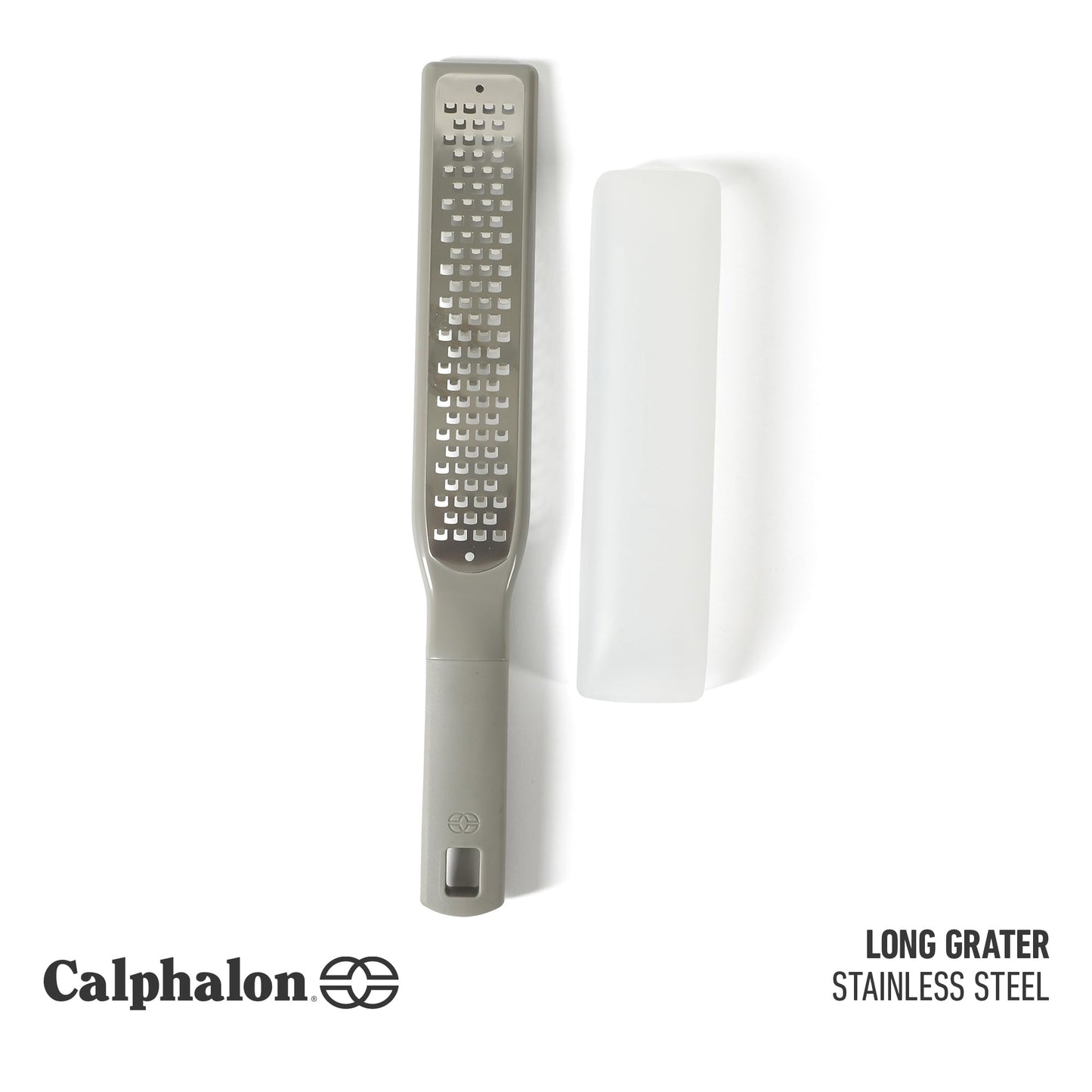 Calphalon Prime Stainless Steel Handheld Grater Lemon Zester W/Cover & Rubber Handle - Taupe