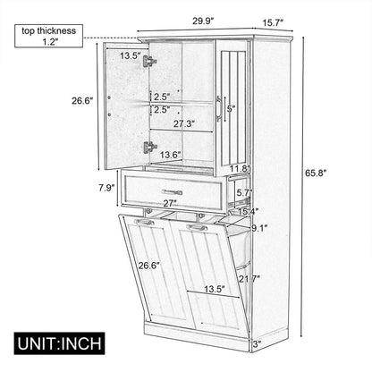 HOYOC Laundry Cabinet, Modern Wooden Bathroom Storage Cabinet with 2 Laundry Baskets,Pull Out Laundry Sorter with Doors and Drawer Storage Furniture for Laundry Room, Bathroom, Living Room,Gray