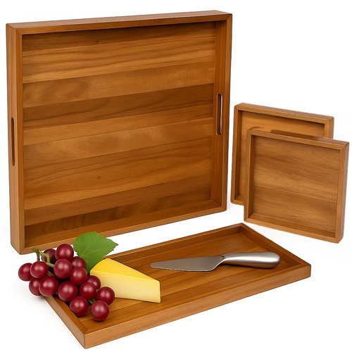 20 inch Large Square Ottoman Tray. 4 Trays in 1. Premium Acacia Wood Serving Tray for Living Room, Ottoman, Kitchen or as a Coffee Table Tray. Serving Tray for Breakfast in Bed, Appetizers or Parties