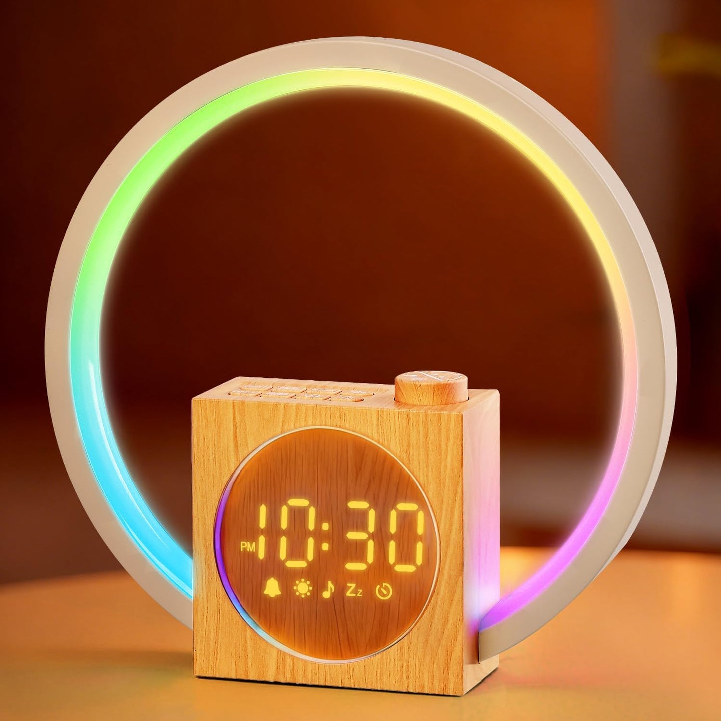 12 30 Sunrise Alarm Clock, White Noise Sound Machine, Alarm Clocks for Bedrooms with Color Ambient Nightlight, White