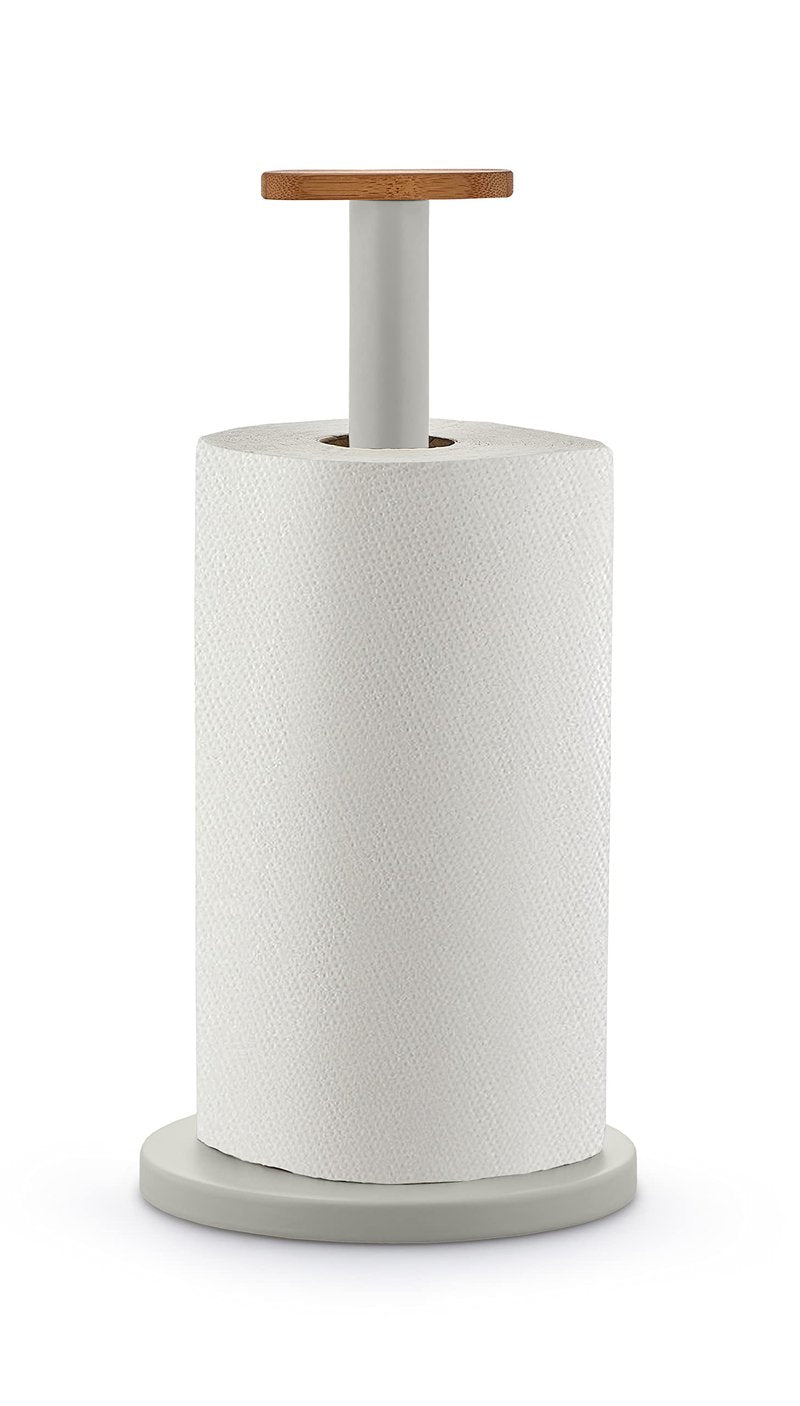 Alessi Mattina BG05 WG - Design Kitchen Roll Holder, in Colored Steel with Epoxy Resin and Knob in Bamboo Wood, Warm Gray