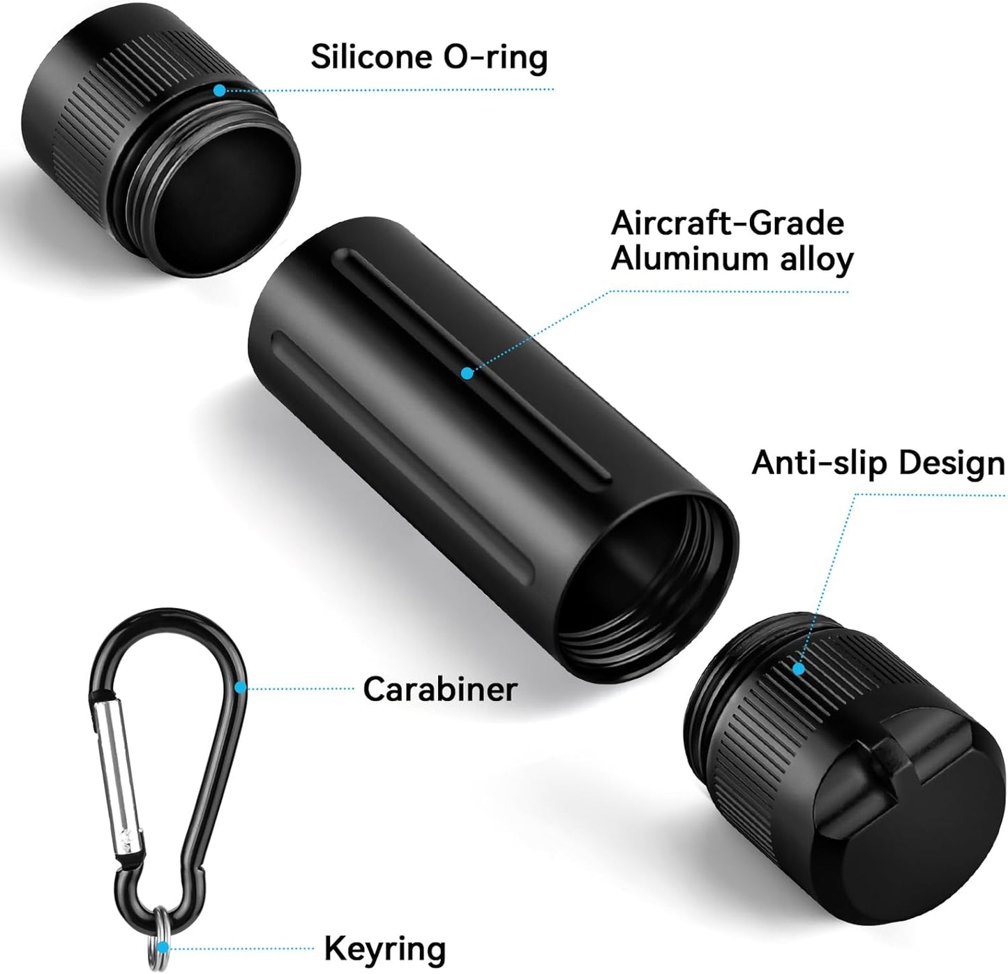 Airtight Smell Proof Container, Durable Black Stash Jar with Dual-Opening, Portable Sealed Metal Tube for Herbs and