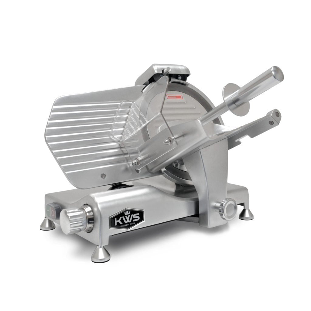 KWS Metal Collection MS-10DS Commercial 320W 10-Inch Meat Slicer Anodized Aluminum Base with Stainless Steel Blade + Blade Removal Tool, Frozen Meat/Cheese/Food Slicer Quiet [ ETL, NSF Certified ]