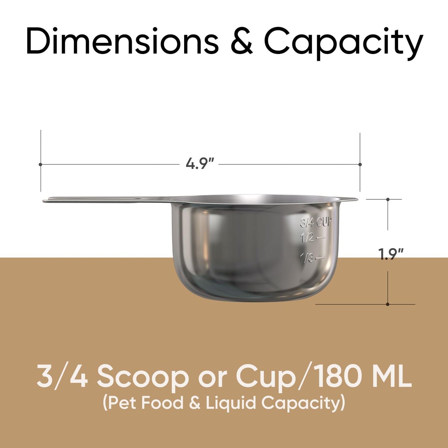 Color Up ¾ Cup Pet Food Scoop – Stainless Steel Dog Food Scoop Cup (12 Tbsp) – Heavy-Duty, Rust-Resistant Measuring Scoop for Dogs, Cats, Birds & Rabbits – Ideal for Dry Food & Treats