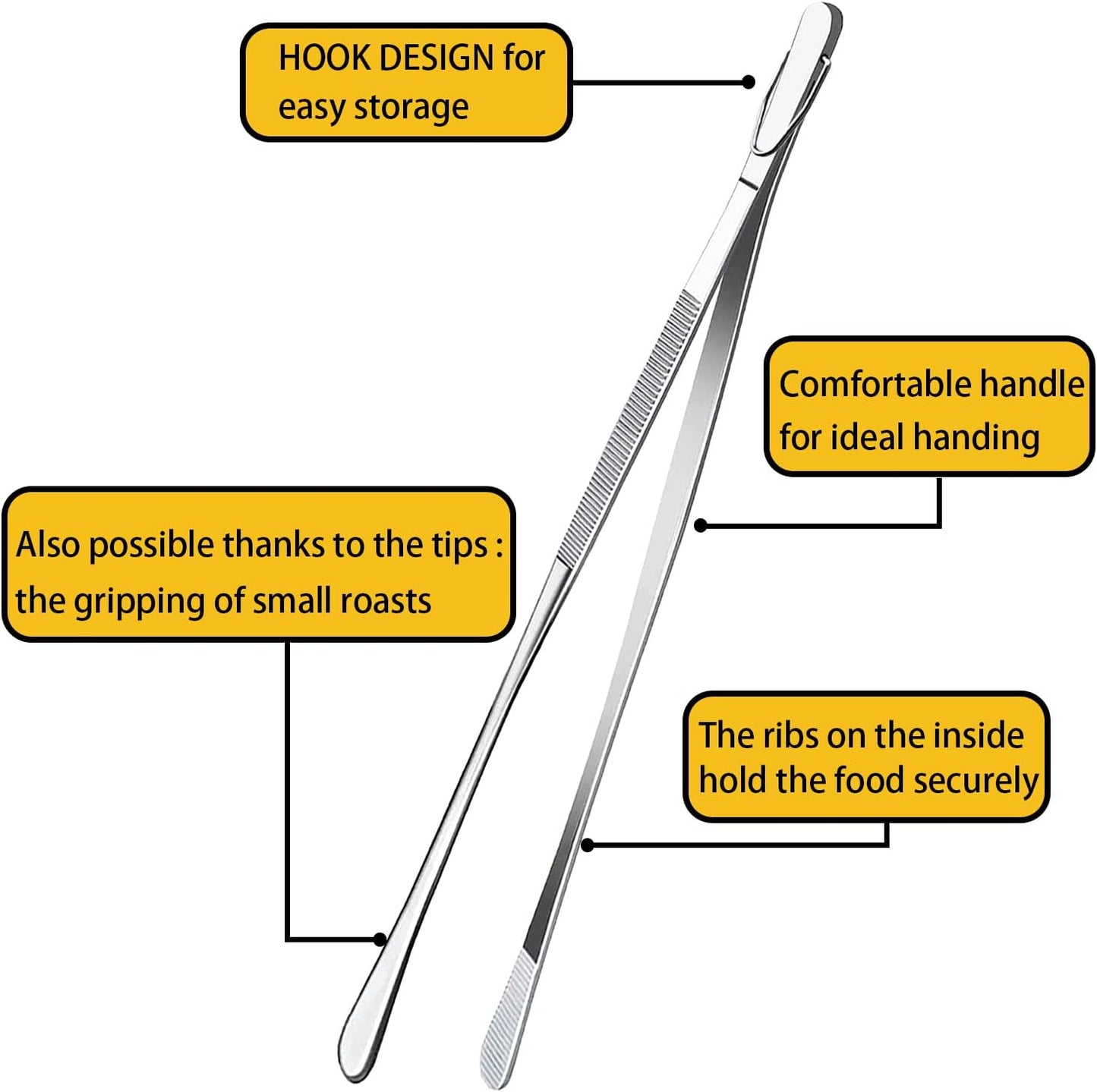 JETKONG 12-Inch Fine Tweezer Tongs, Long Cooking Tweezers in Stainless Steel for Kitchen Use
