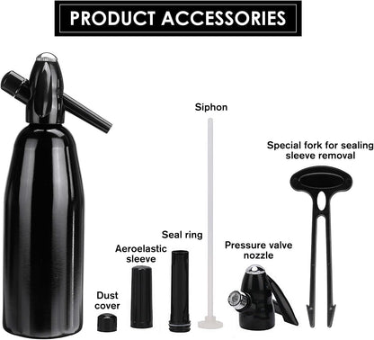 1L 8 CO2 Soda Siphon, Carbonated Water Machine, Soda Maker, Portable Aluminium Sparkling Water Maker for Home Bar