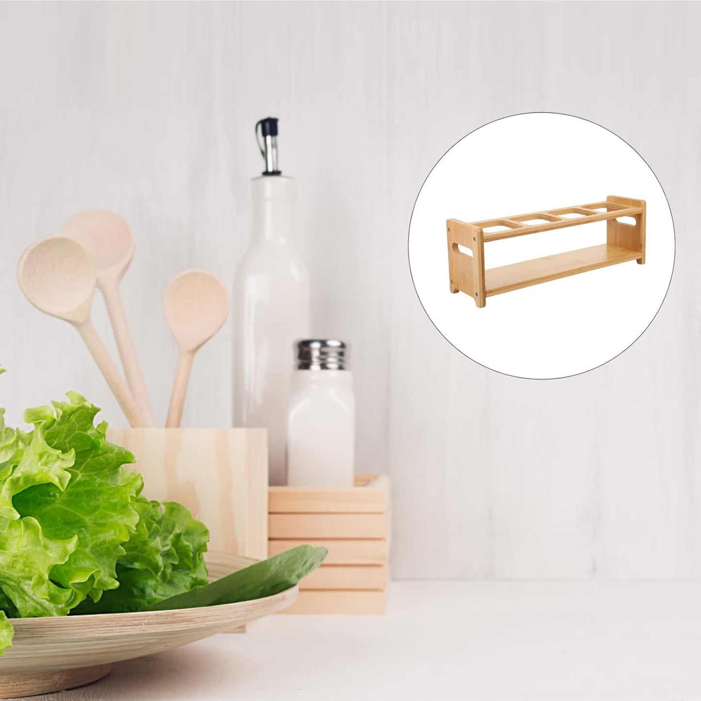 Wooden Spice Rack Organizer for Kitchen Countertop, Cabinet for Spice Bottles, Jars, Seasonings, Baking Supplies