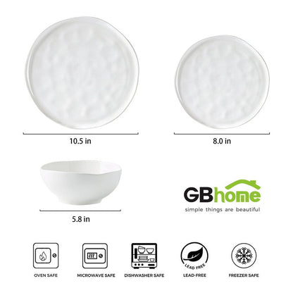 GBHOME Ceramic Dinnerware Sets for 4, 12 Pieces Porcelain Lightweight Plates and Bowls Sets, Scratch Resistant Dish Set, Oven & Microwave & Dishwasher Safe, Angel White