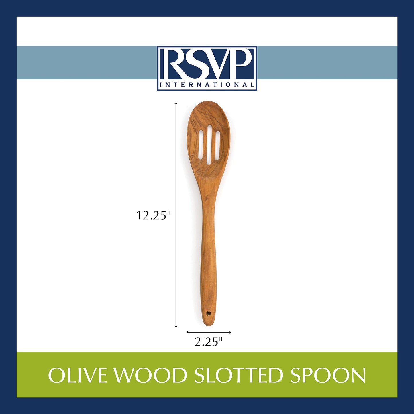 RSVP International Olive Wood Slotted Spoon, 12" | Rustic, Natural Authentic Italian Olive Wood | Classic Style for Kitchens, Tables, & More | Functional for Stirring Sauces, Pasta, & More
