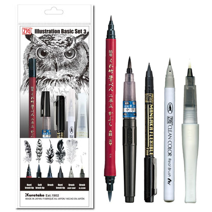 Kuretake Zig Inktober pen set, for Illustration, Manga Drawing, Lettering and Calligraphy, Professional Artist, Made in Japan (Basic No.3(5pcs.))