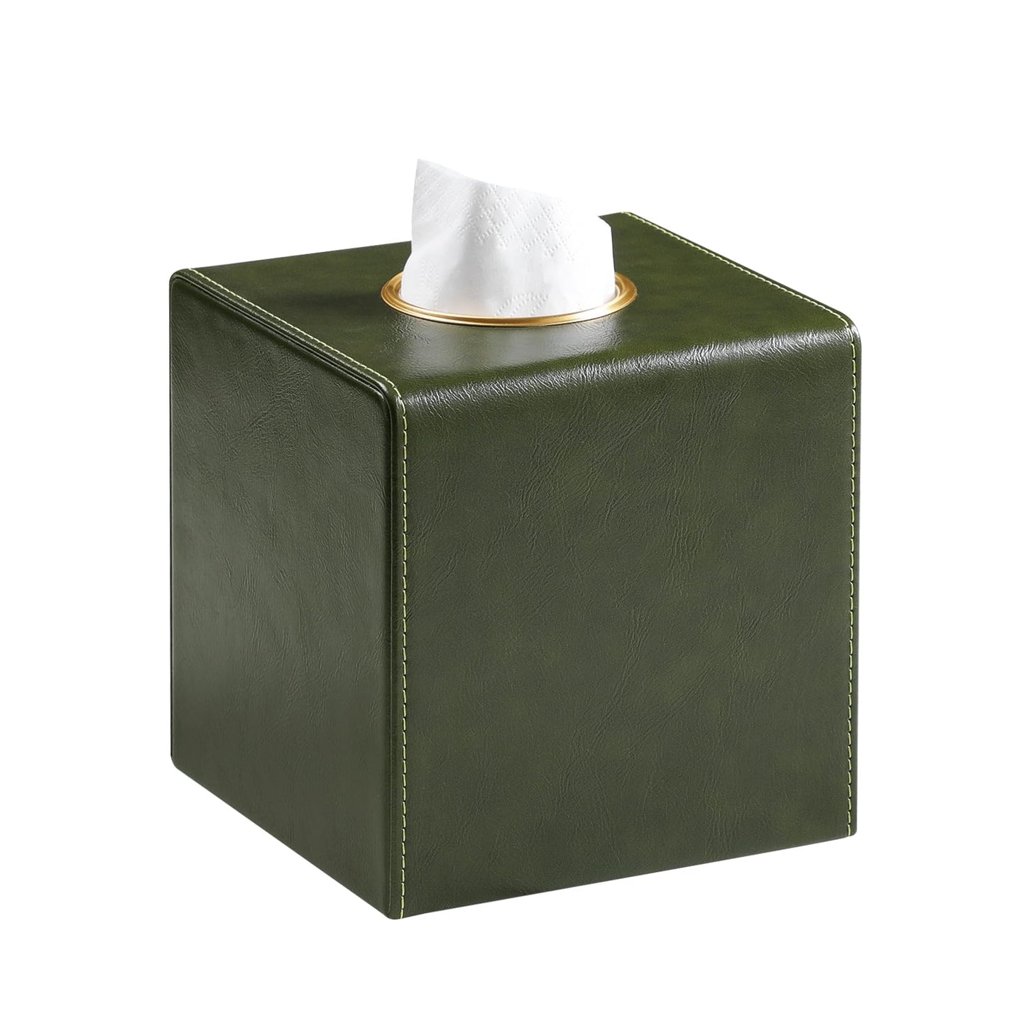 MEIBOOCH Square Tissue Box Cover, Luxury PU Leather Tissue Holder with Magnetic Closure (Dark Green)