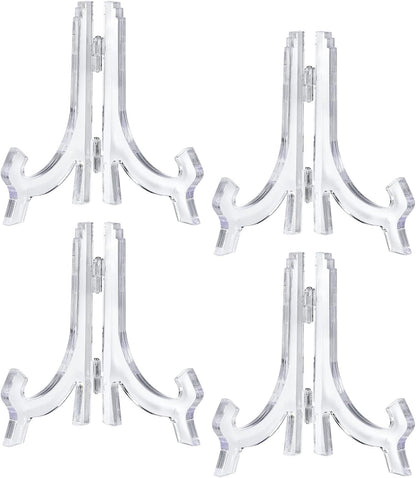 uxcell 4pcs 4.3" Easel Plate Holder, Plastic Folding Display Stand Clear for Decorative Picture Frame