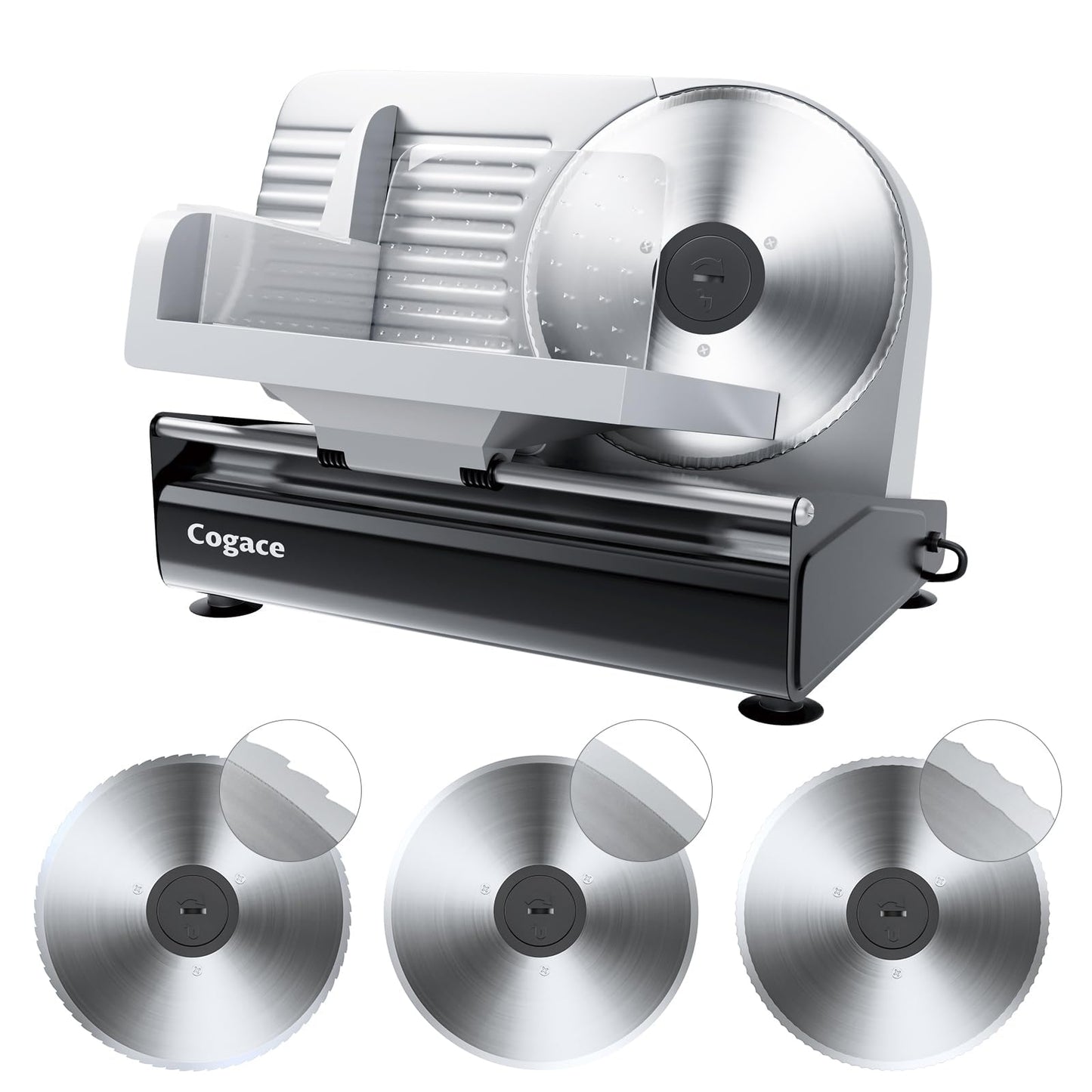 Powerful Deli Meat Slicer Machine, 200W Electric Food Slicer with 3 Types of 7.5" Stainless Steel Blades, Adjustable Thickness 0–15mm, for Meat, Cheese, Bread, Vegetables, Home Use