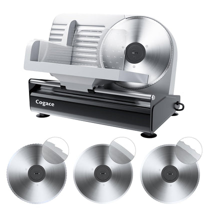 Powerful Deli Meat Slicer Machine, 200W Electric Food Slicer with 3 Types of 7.5" Stainless Steel Blades, Adjustable Thickness 0–15mm, for Meat, Cheese, Bread, Vegetables, Home Use