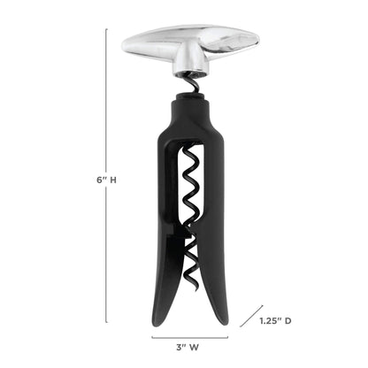 True Self Pulling Corkscrew Wine Opener, Durable Plastic with Easy Turn Chrome Handle, Wine Bottle Opener for Bartenders, Home Bar Tools, Bar Cart Accessories, Kitchen Essentials, Set of 1, Black
