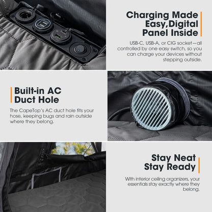 SanHima Rooftop Tent Hard Shell - CapeTop Overland Aluminium Fold-Out Roof Top Tent 131.5LBS Lightweight, w/Annex Room Digital Panel & Tri-Color LED Strip Light, for Car SUV Truck Camping, 2-3 People