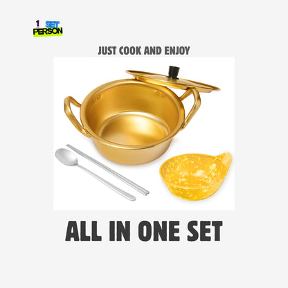 xenoz Korean Ramen Pot Set Single 1 Person Aluminum Cooking Pot with Bowl Chopsticks Spoon Lightweight Korean Cookware for Noodles Soup Dorm Cooking Made in Korea