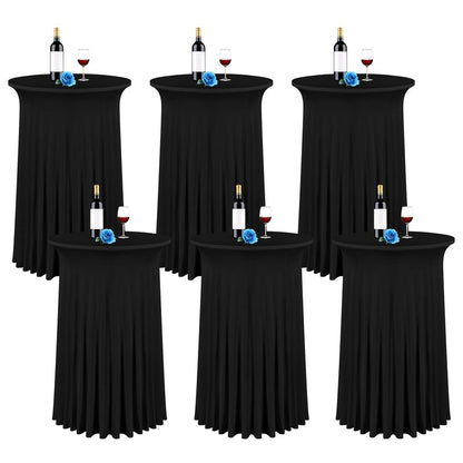 6 Packs 24"x 43" Round Cocktail Table Skirt, Spandex Fitted High Top Table Skirt, Spandex Stretch Cocktail Tablecloth for Wedding Party Bar Banquet Birthday Tables(Black)