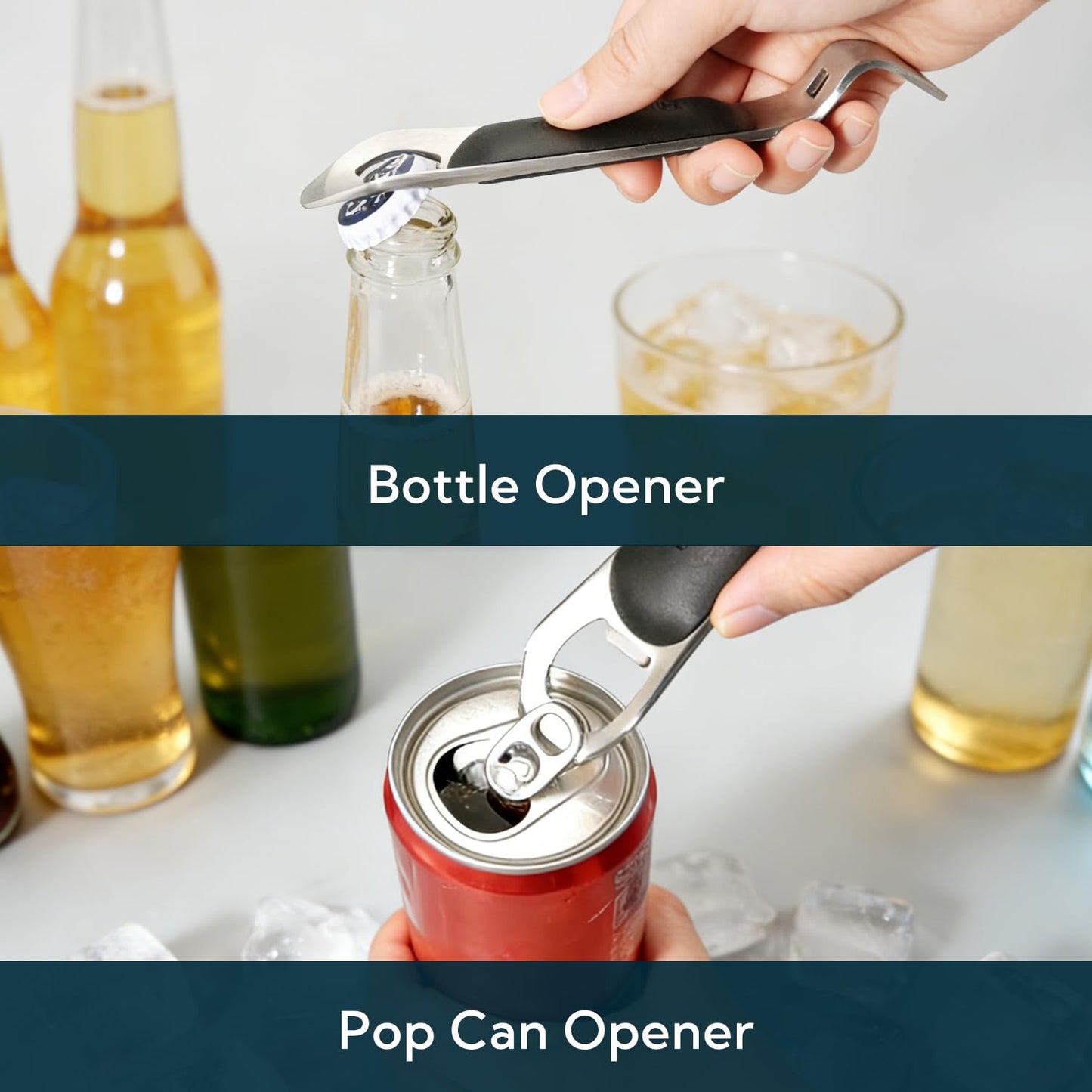 KITCHENDAO 3 in 1 Magnetic Bottle and Can Opener for Refrigerator, Stainless Steel Manual Can Punch Opener with Soft-Touch Handle, Fridge Magnet Design for Easy Storage, Multi-purpose Church Key