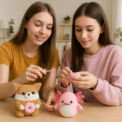 HOUSE CREATIVITY Cat Crochet Kit for Beginners – Make a Variety of Adorable Kittens, Amigurumi Crochet Starter Kit with Yarn, Eyes & Step-by-Step Video Tutorial, DIY Craft for Cat Lovers