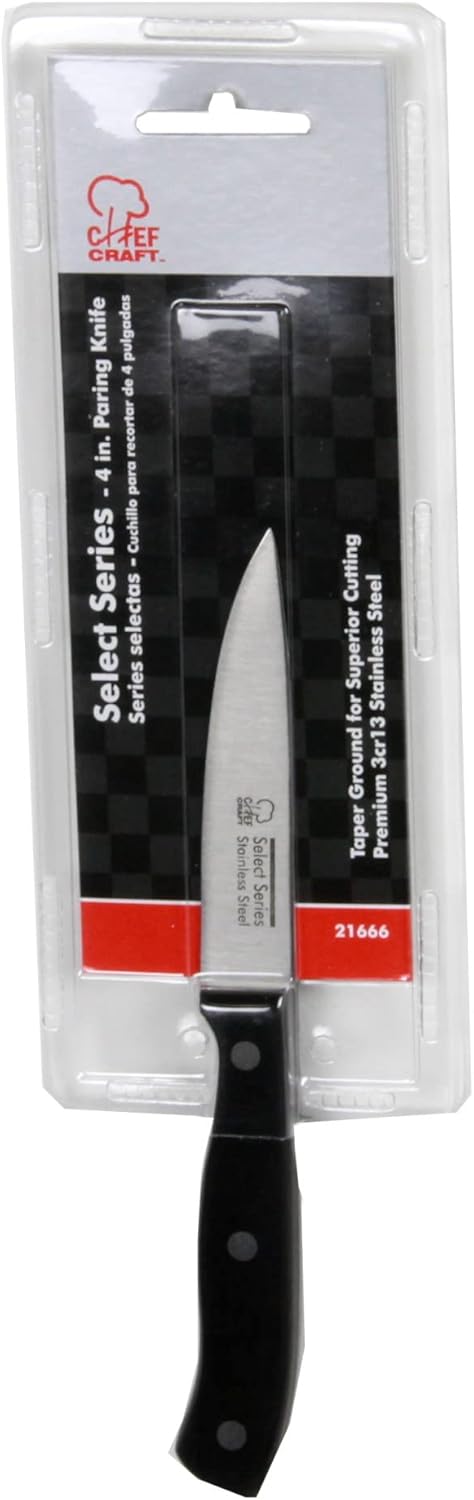 Chef Craft Select Paring Knife, 4 Inch Blade, 8 Inches in Length, Stainless Steel/Black