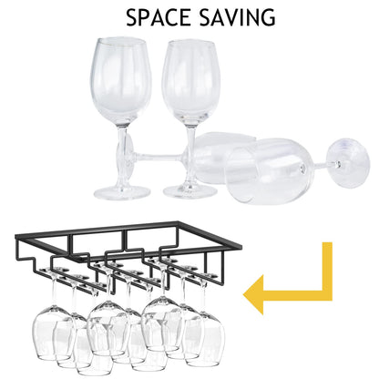 Wtiujhg Wine Glass Rack, 2 Pack Under Cabinet Stemware Rack Wine Glass Holder, 3 Rows Black Metal Wine Glass Storage Hanger Under Shelf for Cabinet Kitchen BarWtiujhg Wine Glass Rack, 2 Pack Under Cabinet Stemware Rack Wine Glass Holder, 3 Rows Black Meta