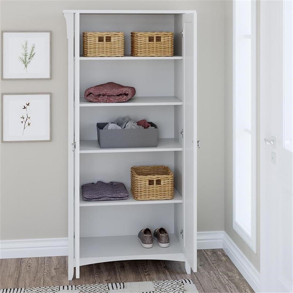 Bush Home Salinas Tall Storage Cabinet with Doors in Shiplap Gray and Pure White, Office Storage Unit, Organizer for Home or Workspace, Adjustable Shelving