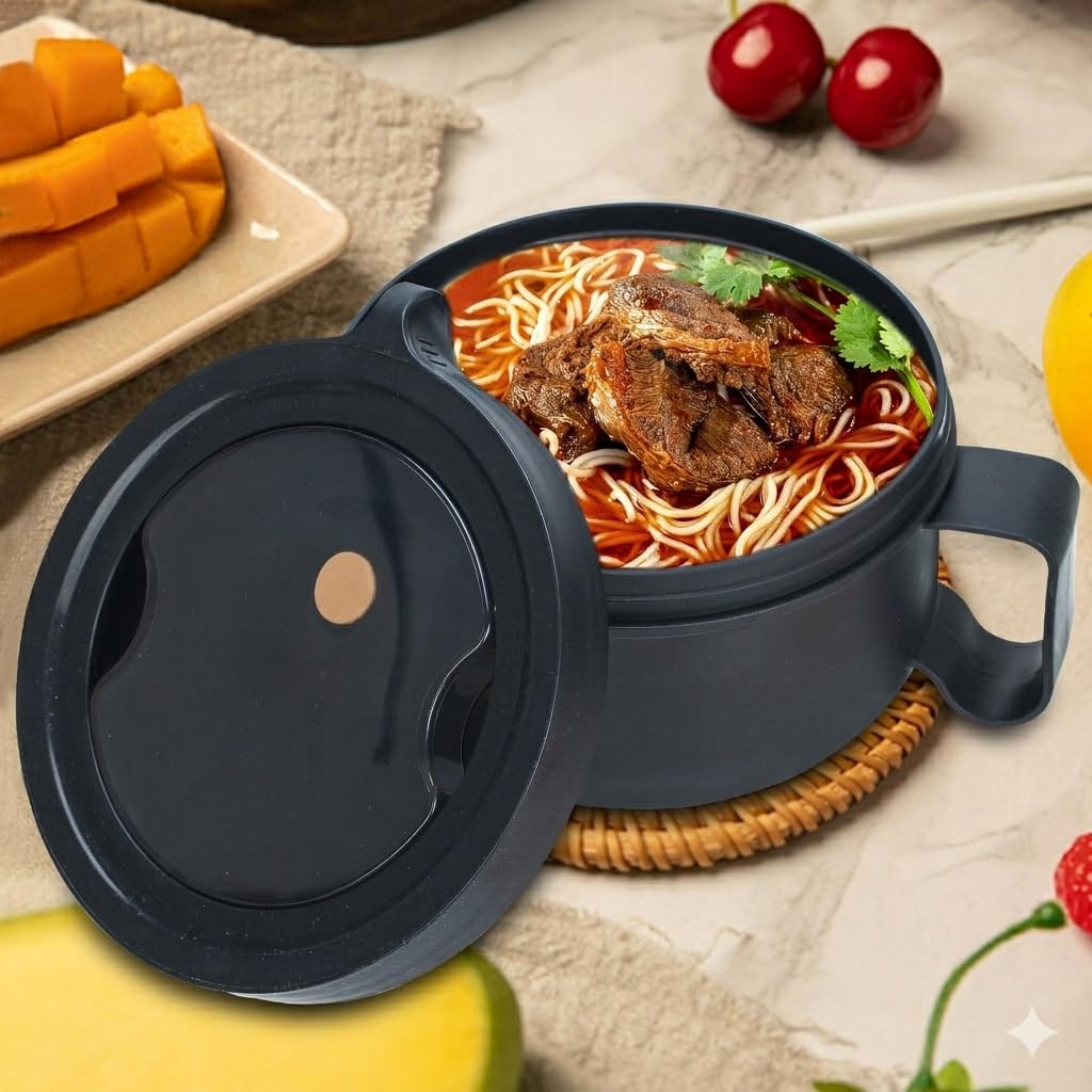 Ronanemon 2 Pack Soup Bowl with Handles, Microwave Ramen Bowl with Lid for Soup and Instant Noodles,Oatmeal, Gumbo, Salad,BPA Free(Black Black)
