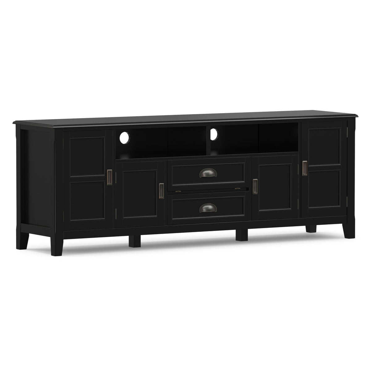 SIMPLIHOME Burlington TV Stand - 72 inch Wide Solid Wood Media Console in Black, Transitional Entertainment Center for Living Room for TVs up to 80 Inches with Cabinets and Cord Management