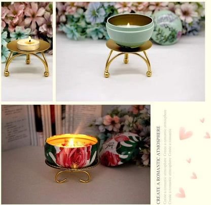 dedoot Gold Candle Holders Set of 2, Decorative Handmade Iron Pillar Plate Centerpiece for LED & Wax Candles