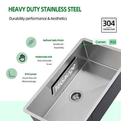 EcoChannels Undermount Kitchen Sink, 28 x 19 Inch Sink Kitchen16 Gauge Stainless Steel Outdoor Laundry Kitchen Sinks Single Bowl